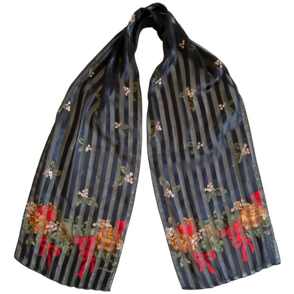 Liz Claiborne Chiffon Sheer Striped Christmas Scarf VTG - Picture 1 of 10